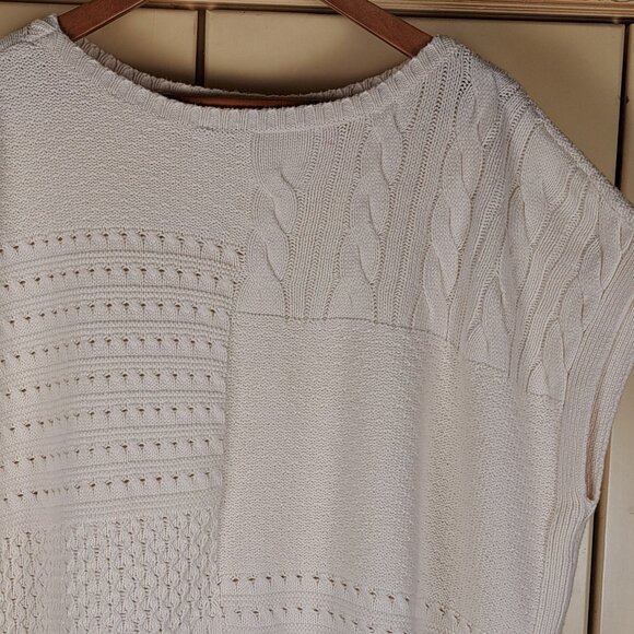 CHAPS Denim Women's Heritage Cream Cable Boxy Sweater Vest Sz XL - Picture 1 of 14